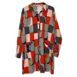 Numph Geometric Shirt Dress Tunic Womens Size Large Button Down Anthropologie